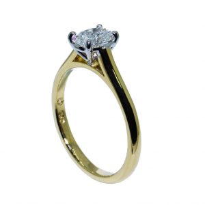 18k 2Tone 4 Claw Oval Solitaire Diamond Engagement Ring